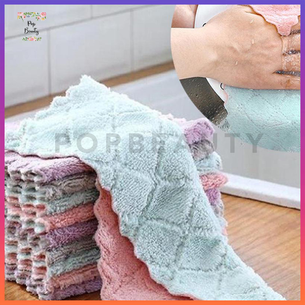 Kain Lap Piring Anti Minyak Bahan Coral Fleece 13x18 cm (Isi 5)